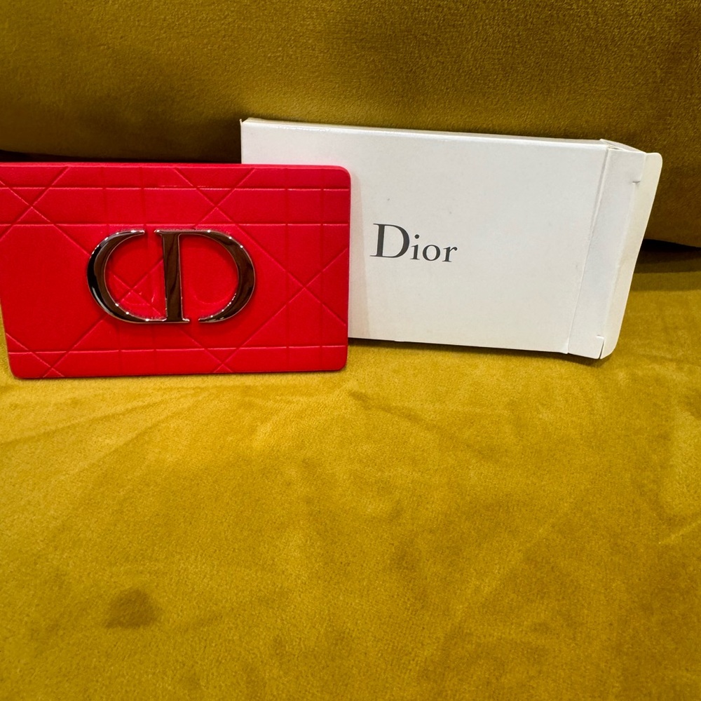 Christian Dior, red leather mirror new in box..